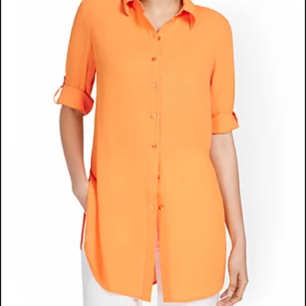 NY&Co Tangerine button down blouse size L (8-12)